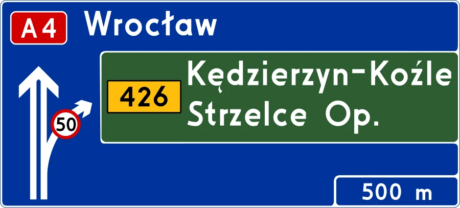 Tablica przeddrogowskazowa na autostradzie