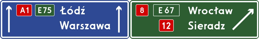 Drogowskaz tablicowy nad jezdnią na autostradzie (wariant)