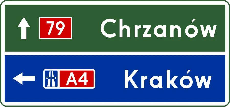 Drogowskaz tablicowy przed wjazdem na autostradę